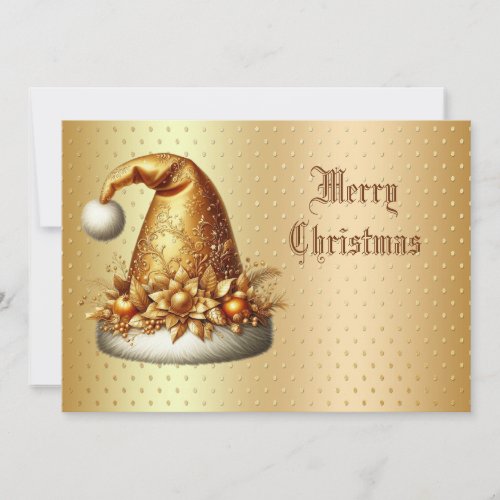 Gold Santa Hat Christmas Holiday Card