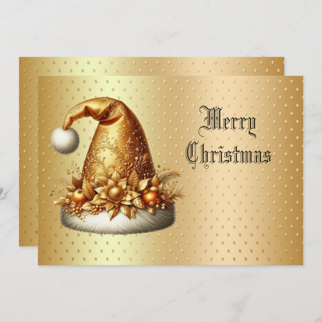 Gold Santa Hat Christmas Holiday Card (Front/Back)