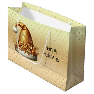 Gold Santa Hat Christmas Holiday Gift Bag