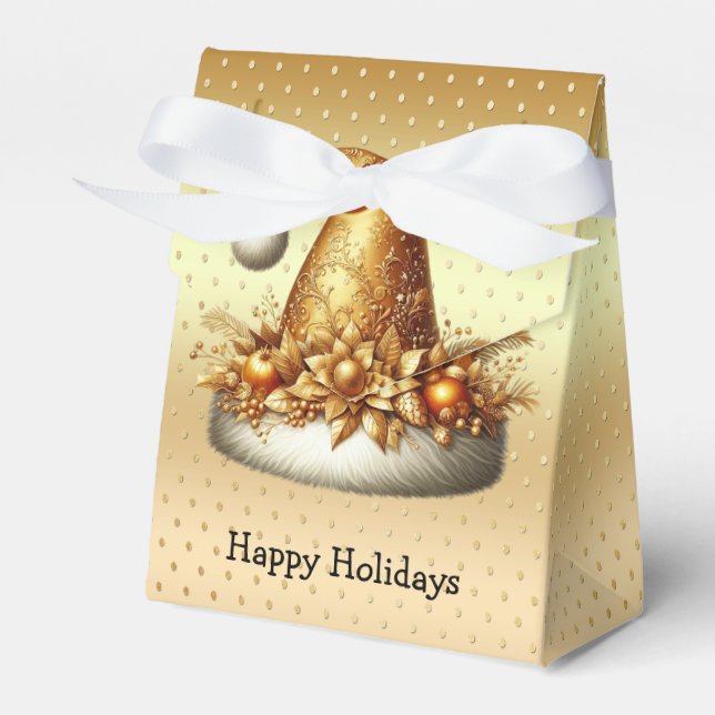 Gold Santa Hat Christmas Holiday Gift Box (Front Side)