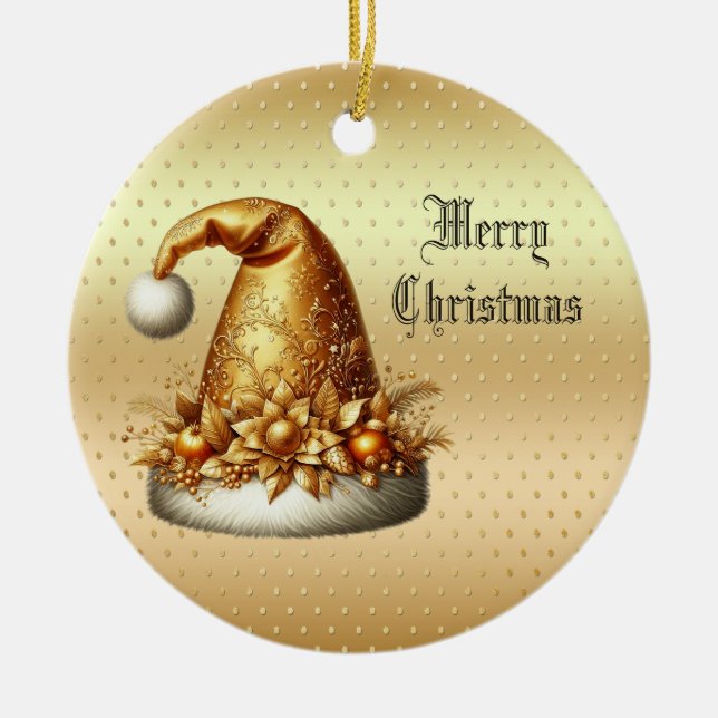 Gold Santa Hat Christmas Holiday Ornament (Front)
