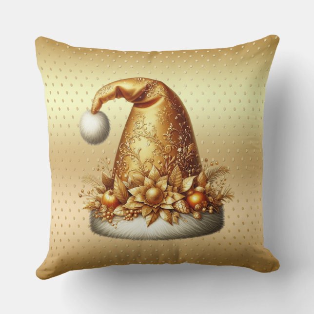 Gold Santa Hat Christmas Holiday Throw Pillow (Back)