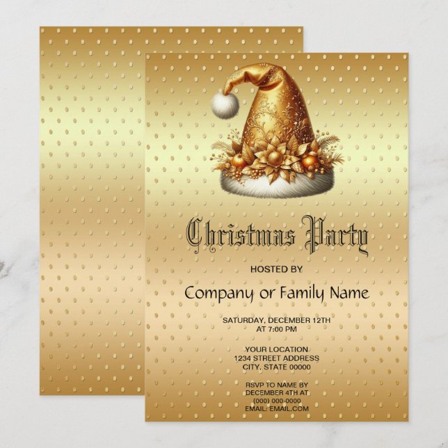 Gold Santa Hat Christmas Party Invitation (Front/Back)