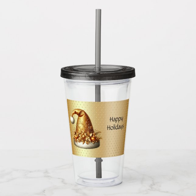 Gold Santa Hat Holiday Acrylic Tumbler (Front)