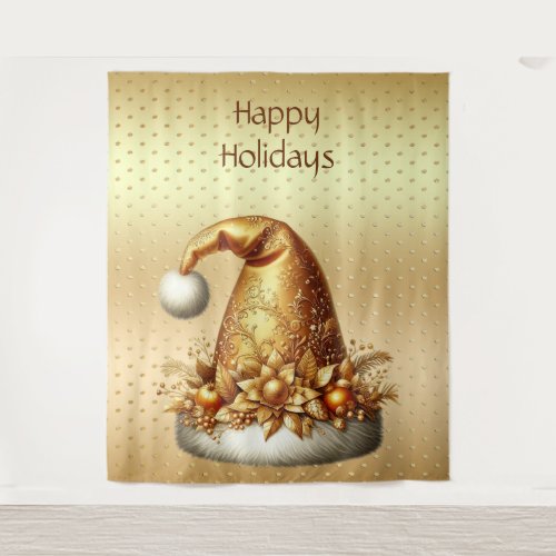 Gold Santa Hat Holiday Backdrop