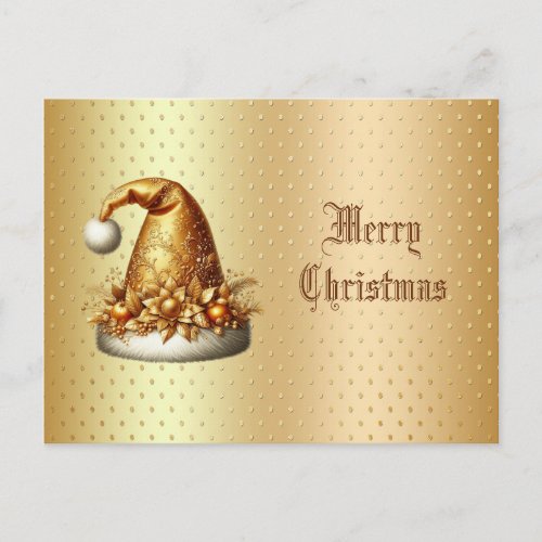 Gold Santa Hat Holiday Christmas Postcard