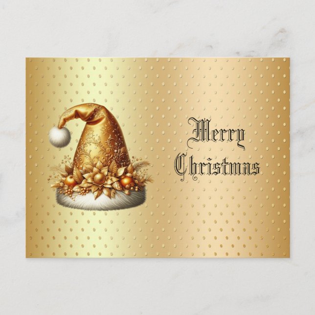 Gold Santa Hat Holiday Christmas Postcard (Front)