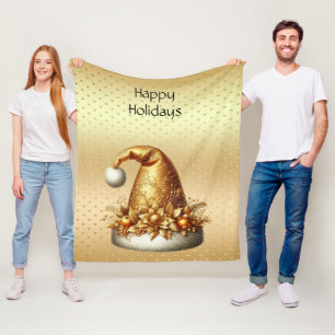Gold Santa Hat Holiday Fleece Blanket