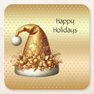 Gold Santa Hat Holiday Paper Coaster
