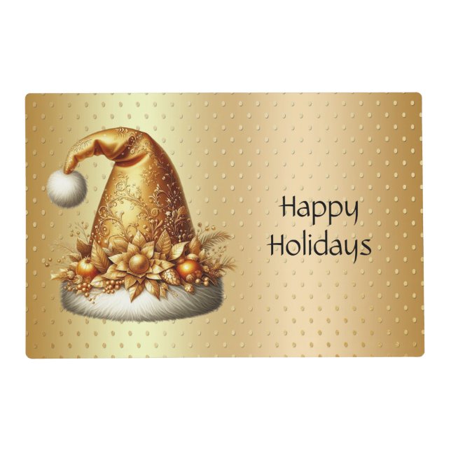 Gold Santa Hat Holiday Paper Placemat (Front)