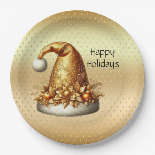 Gold Santa Hat Holiday Paper Plate
