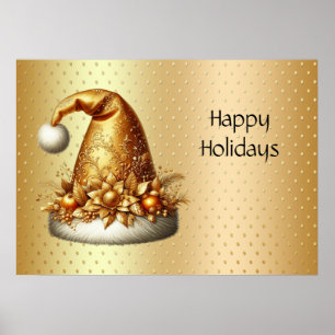 Gold Santa Hat Holiday Poster