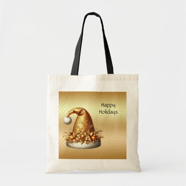 Gold Santa Hat Holiday Tote Bag (Front)