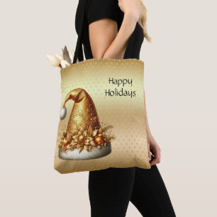 Gold Santa Hat Holiday Tote Bag