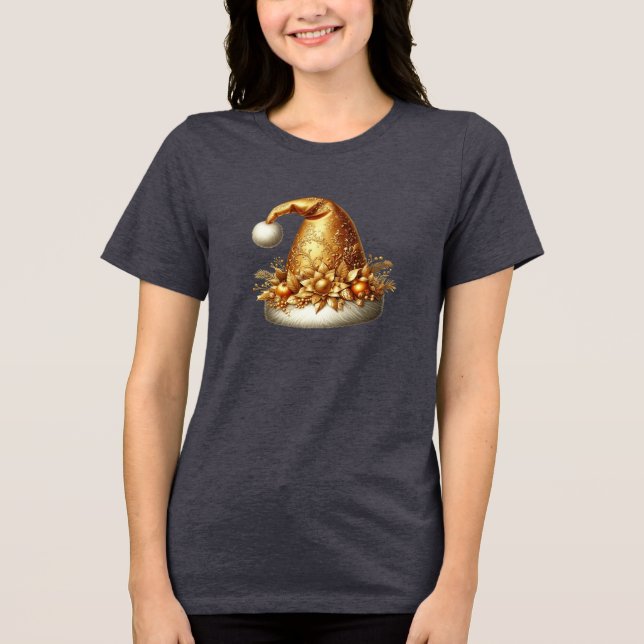 Gold Santa Hat Holiday Women's T-Shirt Tri-Blend Shirt (Front)