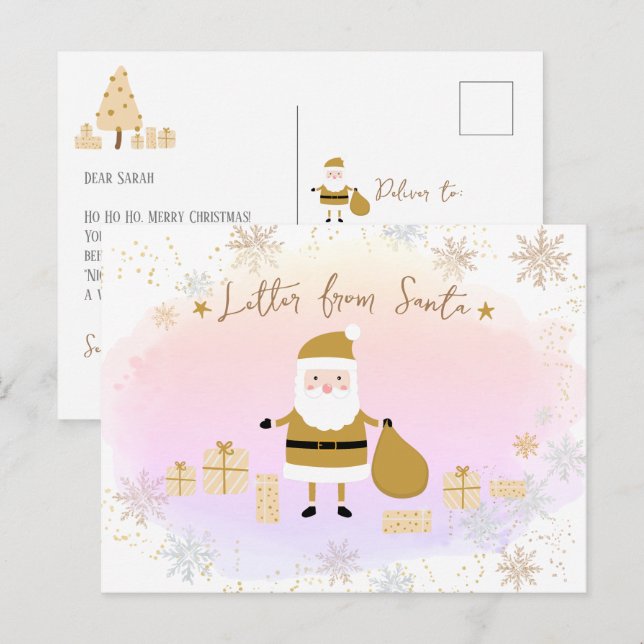 Gold Santa's Nice List, Letter from Santa Holiday Postcard (Front/Back)