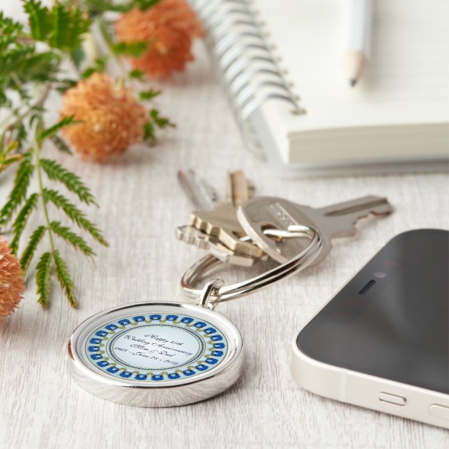 Gold Sapphire Blue 45th Wedding Anniversary Keychain (Side)