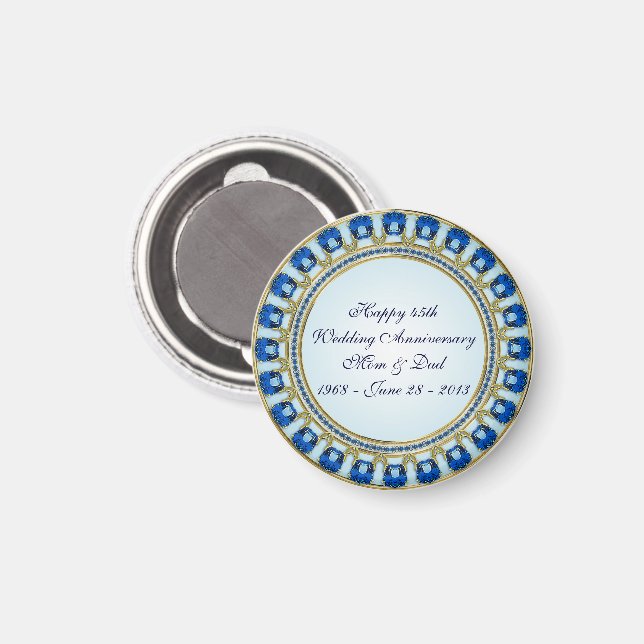 Gold Sapphire Blue 45th Wedding Anniversary Magnet (Front/Back)