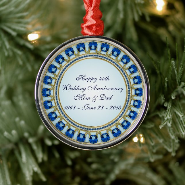 Gold Sapphire Blue 45th Wedding Anniversary Metal Ornament (Tree)