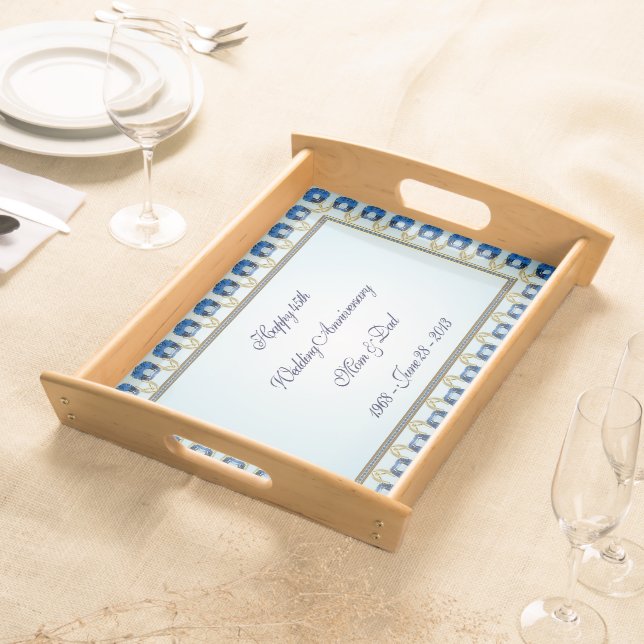Gold Sapphire Blue 45th Wedding Anniversary Serving Tray (Front)