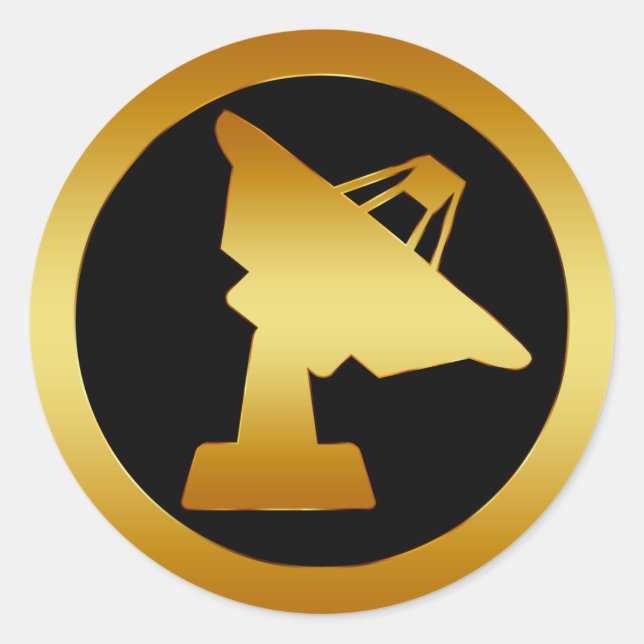 GOLD SATELLITE DISH CLASSIC ROUND STICKER (Front)