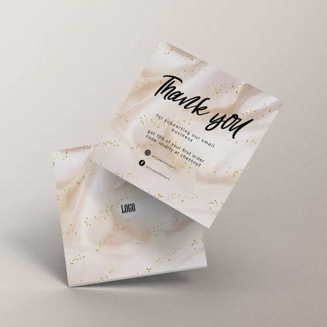 Gold Satin Glitter Business Thank You Card | Zazzle