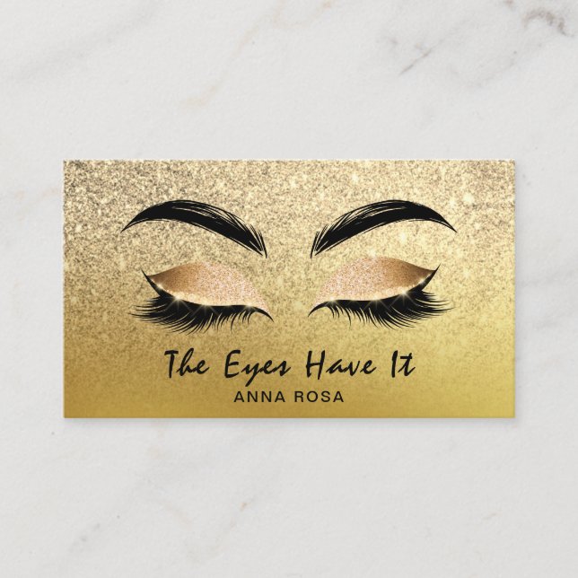 *~* Gold Satin Glitter Lashes Extensions Brows Business Card (Front)