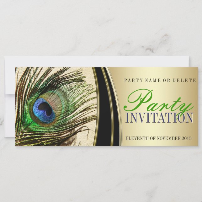 Gold Satin Stylish Peacock Feather Invitations (Front)