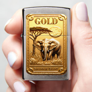 Gold Savannah Giant Elephant Horizon Zippo Lighter