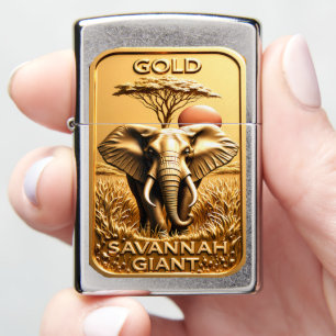 Gold Savannah Giant Elephant Safari Zippo Lighter
