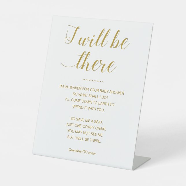 Gold Save Me A Seat With Name Memorial Baby Shower Pedestal Sign (Front)