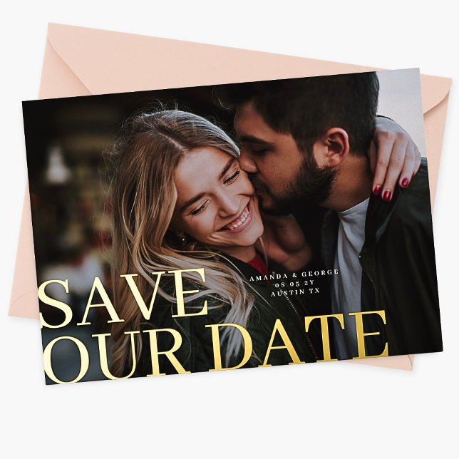Gold Save Our Date Elegant Classic Photo Wedding Foil Invitation (Creator Uploaded)