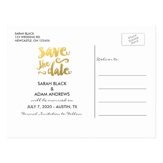 Gold Save Our Date | Save The Date Postcard