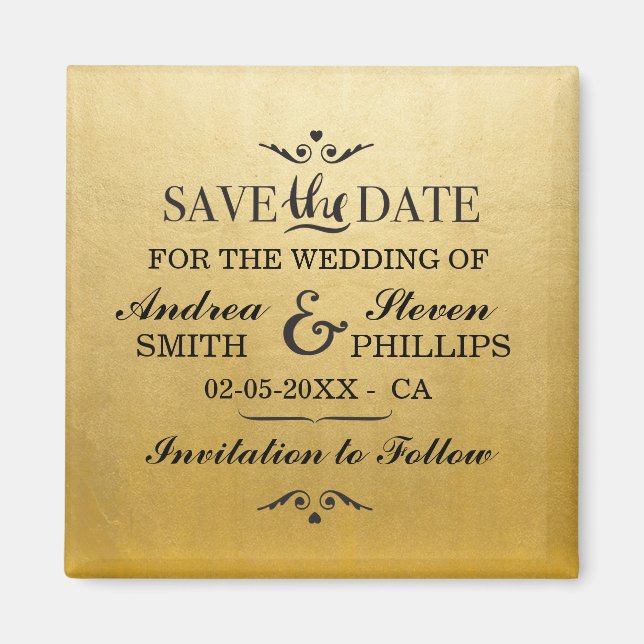 Gold Save The Date Elegant Magnet Wedding (Front)