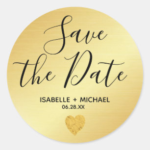 Gold Save the Date Envelope Seals with Heart