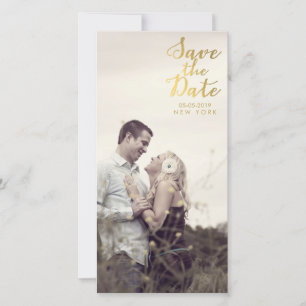 Gold Save the Date Script Overlay Photo Cards