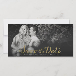 Gold Save the Date Script Overlay Photo Cards