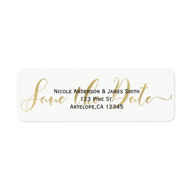 Gold Save the Date Script Wedding Invitation Label (Front)