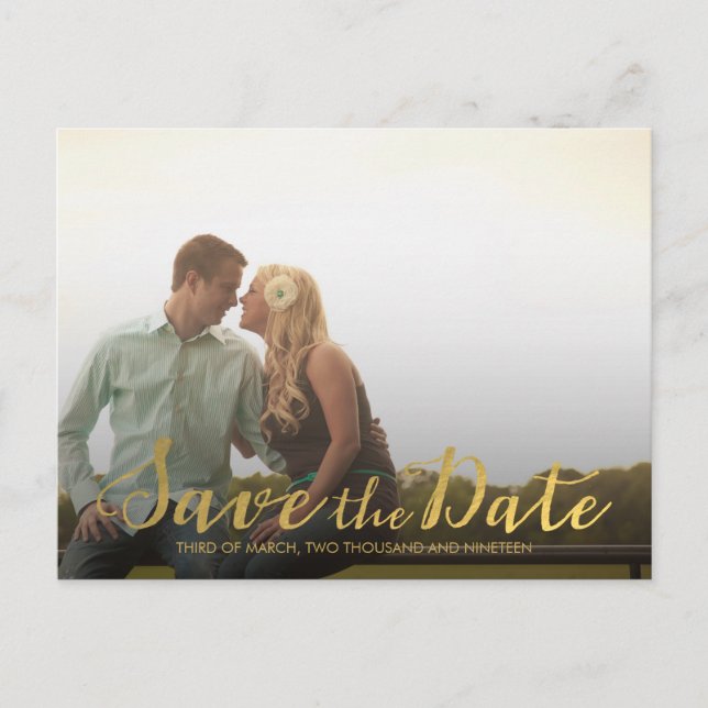Gold Save the Date Typography Announcement Postcard (Front)