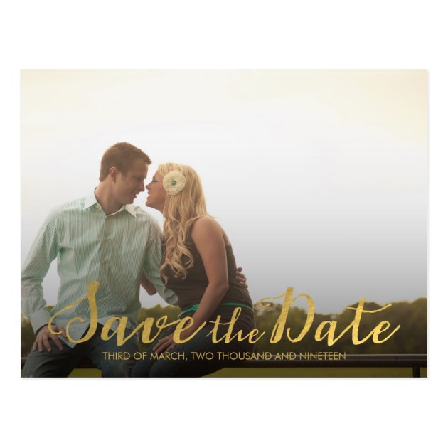 Gold Save The Date Typography Announcement Postcard
