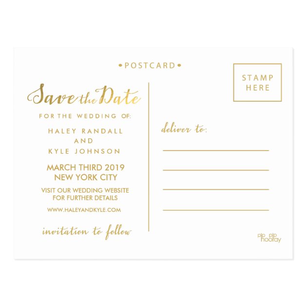 Gold Save The Date Typography Announcement Postcard