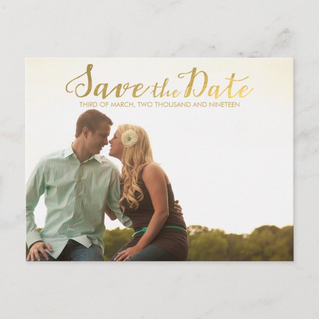 Gold Save the Date Typography Announcement Postcard (Front)