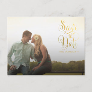 Gold Save the Date Typography Announcement Postcard