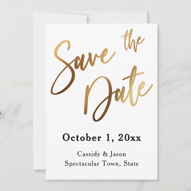 Gold Save the Date Typography, Bokeh Black Back (Front)