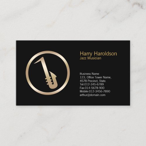 Gold Saxophone Icon Jazz Musician Business Card