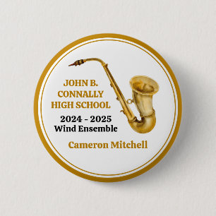 Gold Saxophone Player Personalized Band Button