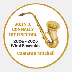 Gold Saxophone Player Personalized Band Classic Round Sticker