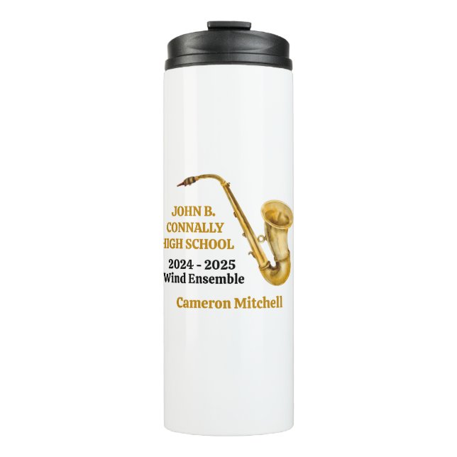 Gold Saxophone Player Personalized Band Thermal Tumbler (Front)