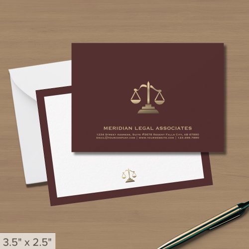 Gold Scale Burgundy Legal Note Card