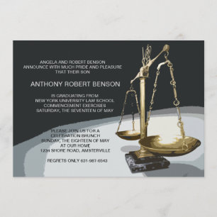 Gold Scale of Justice, Law School Graduation Invit Invitation